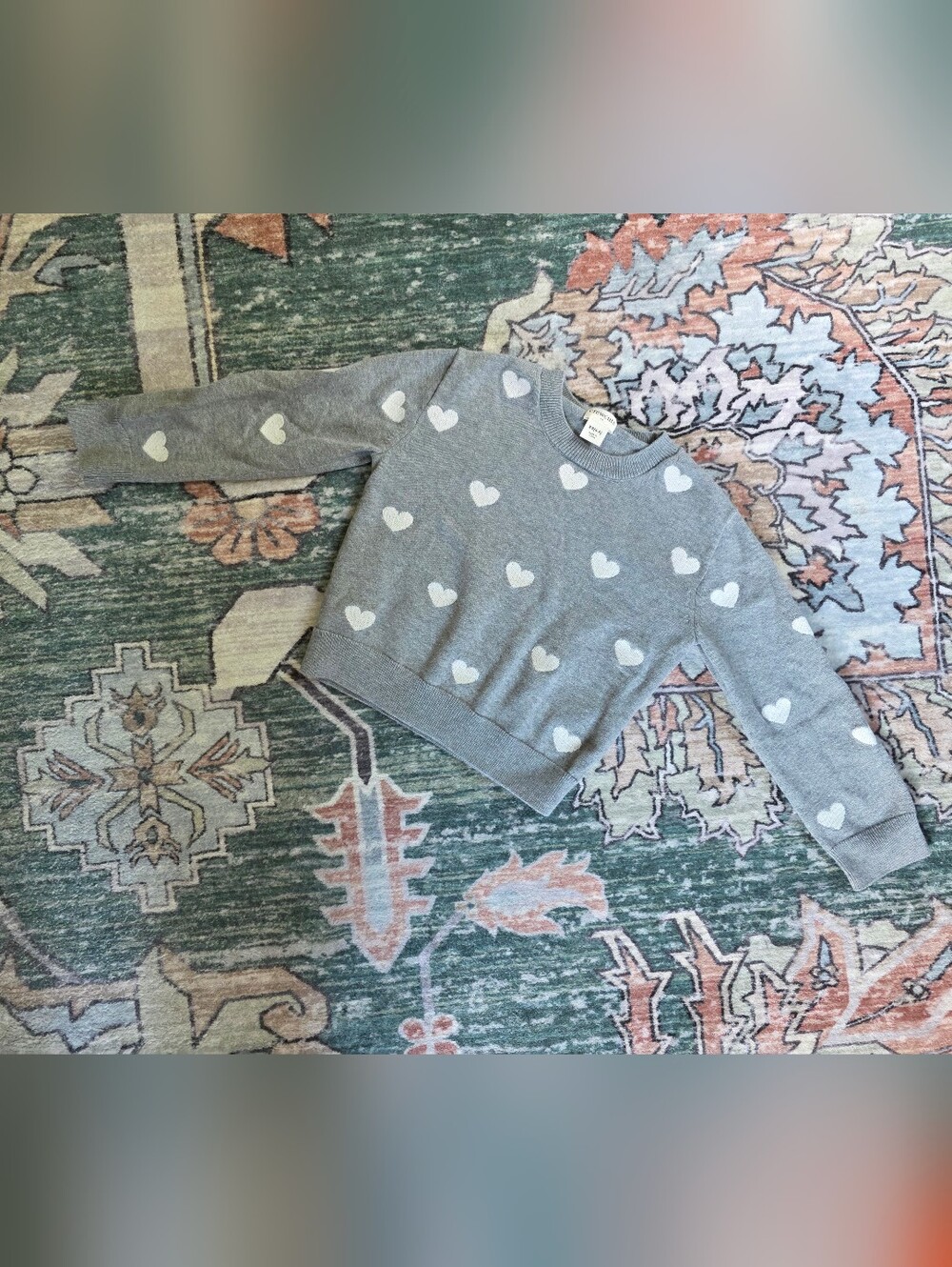 J. Crew Gray Sweatshirt with White Heart Pattern